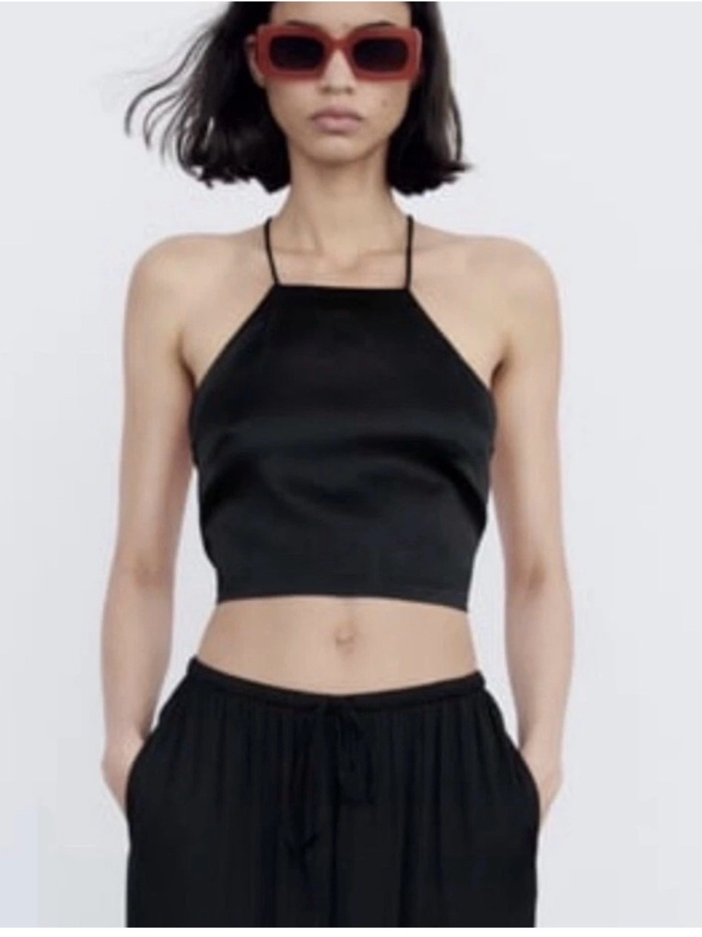 Zara black Halter Crop Top with matching palazzo pants